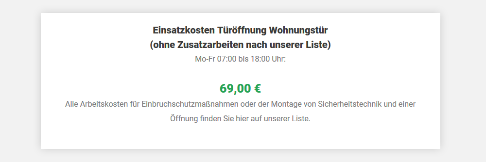 Schlüsseldienst Preise